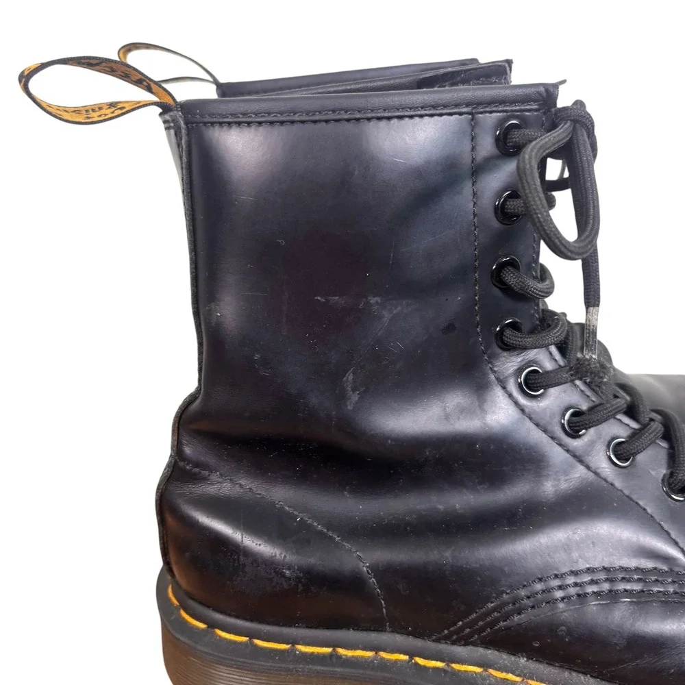 Dr. Martens 1460 Smooth Leather 8-Eye Combat Boots Black Yellow Stitching Sz 8